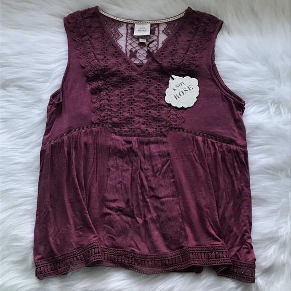 Knox Rose Tops - Knox Rose roasted plum lace eyelet tank top